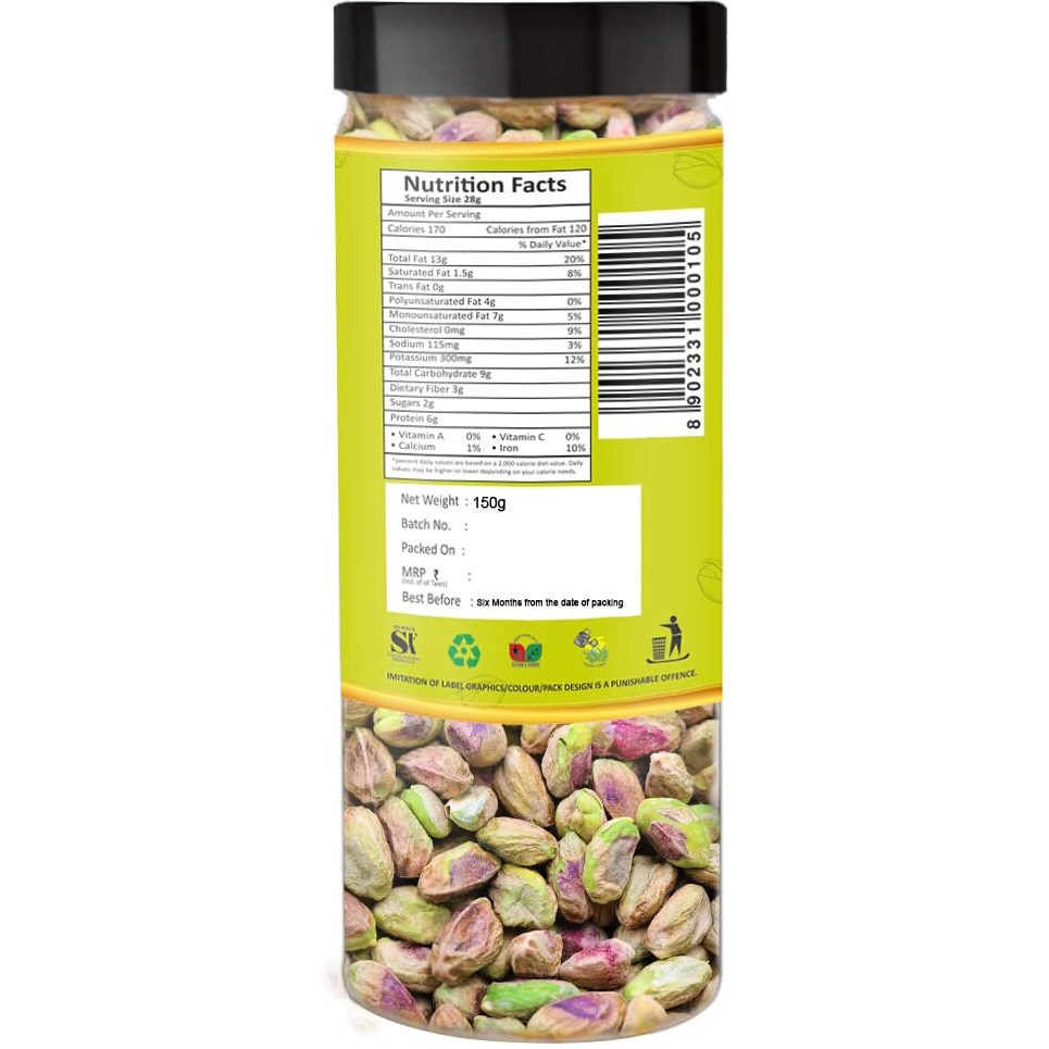 YUM YUM Premium Unsalted Pistachio Kernels 300g (Pack of 2-150 Jar Each) | Super Crunchy & Delicious |Plain Pista | Gluten Free | 100% Natural Dry Fruits | Healthy Evening Snack