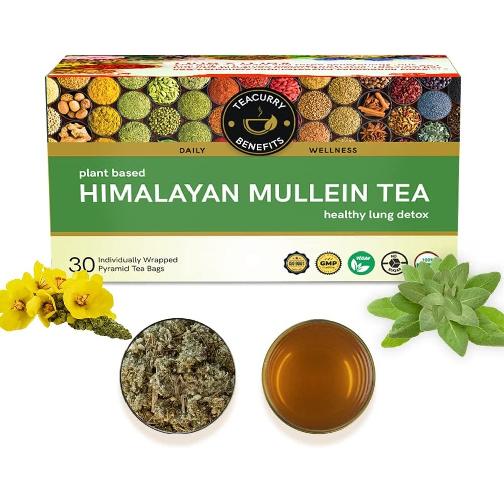 TEACURRY Himalayan Mullein Tea (30 Tea Bags, 1 Month Pack) - Helps In Immunity, Lung Detox And Respiratory Health | Mullein Tea For Lungs, Green Tea, 110 Gram