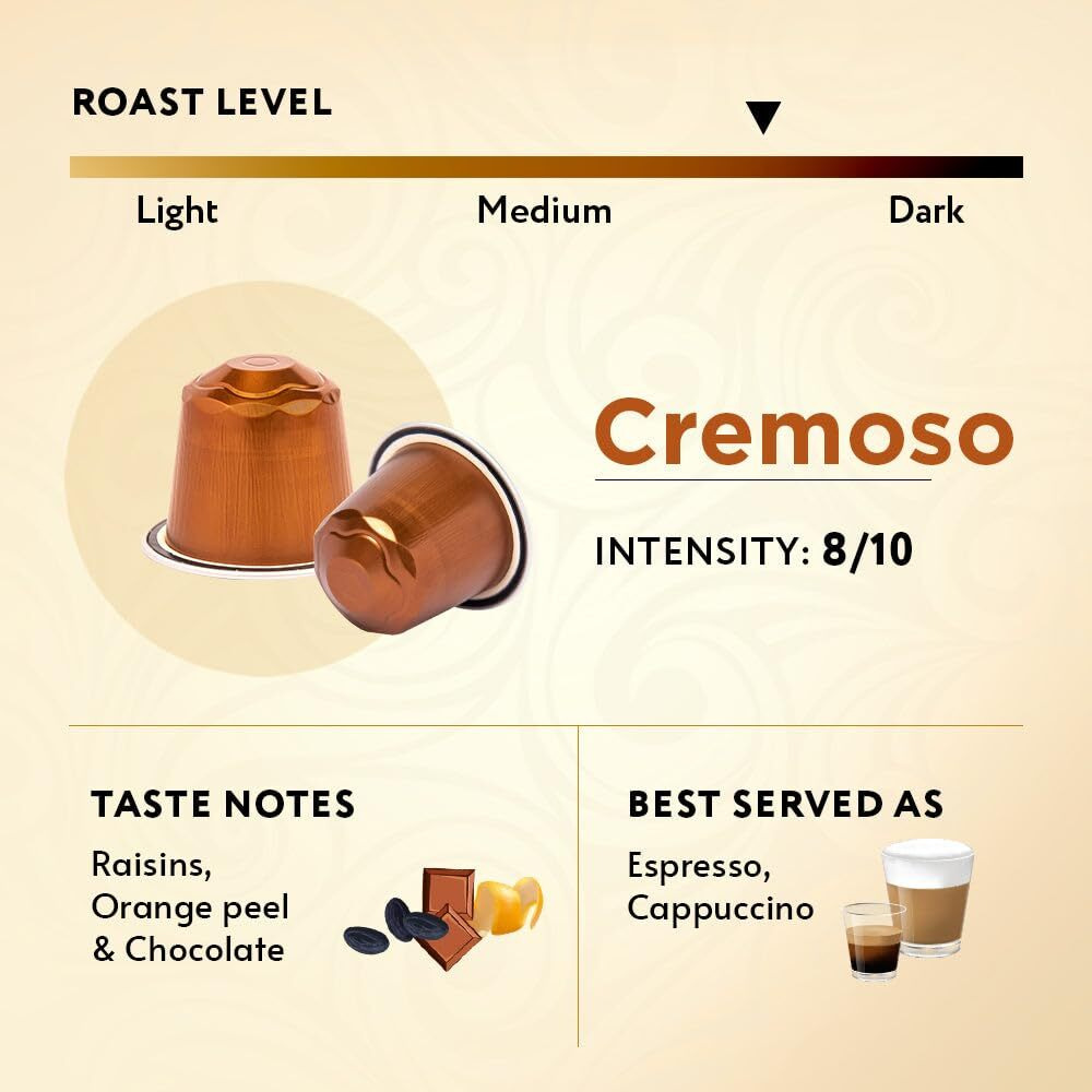 Coffeeza Cremoso Aluminium Coffee Capsules, Intensity  8/10 - Nespresso Compatible Coffee Pods (Box of 30)