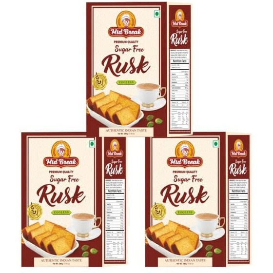 Mid Break - Sugar Free Rusk | Sugar Free Toast | Premium Handmade Rusk | Perfect Teatime Partner | 200 gms each | Pack of 3