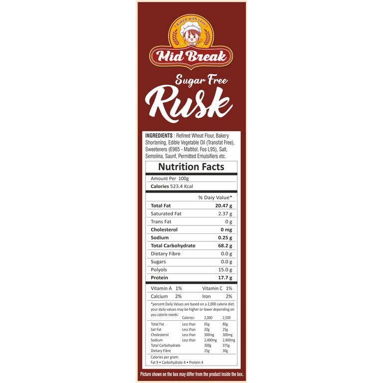 Mid Break - Sugar Free Rusk | Sugar Free Toast | Premium Handmade Rusk | Perfect Teatime Partner | 200 gms each | Pack of 3