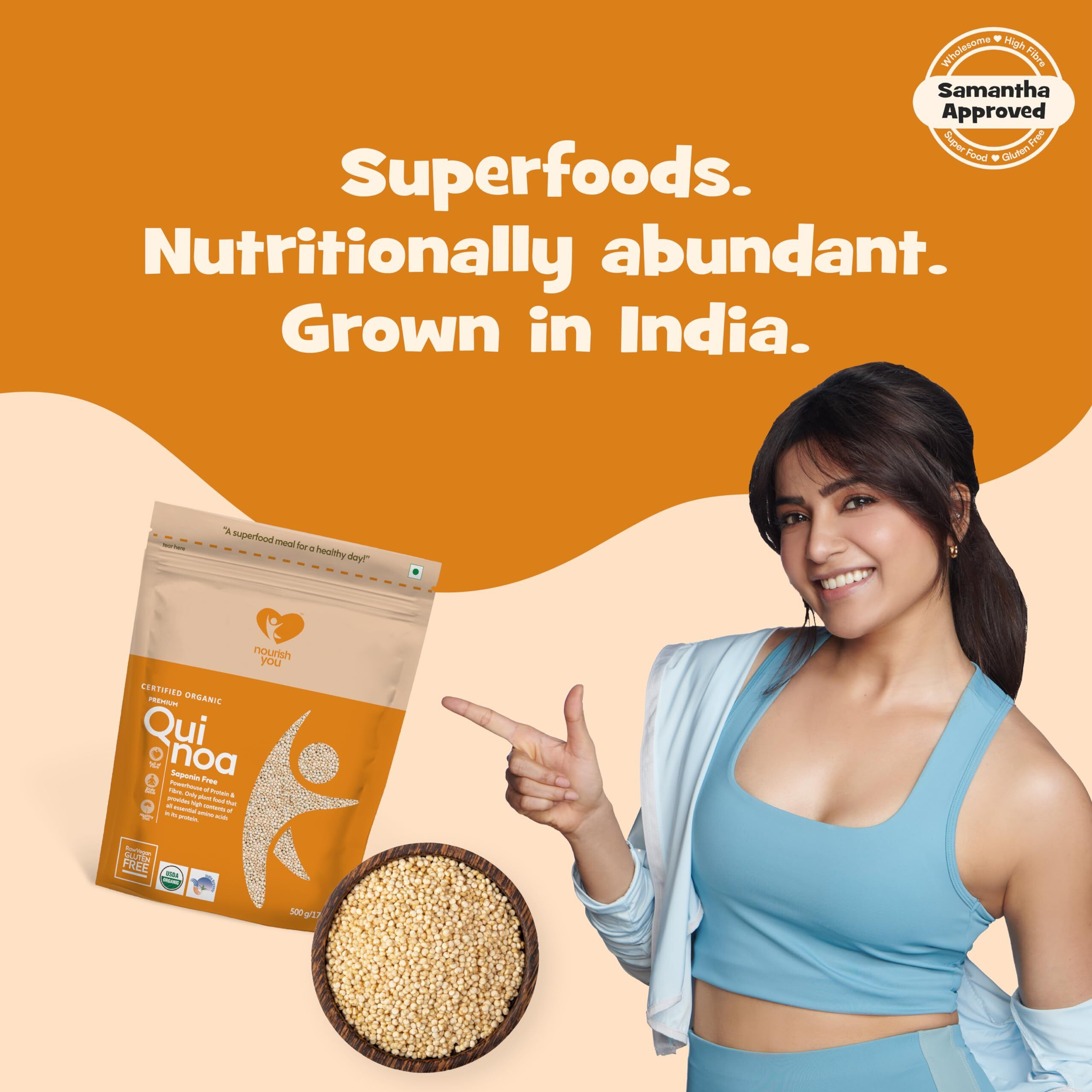 Nourish You Organic Premium White Quinoa 2.5 Kg | Healthy Food | Gluten-Free | Saponin Free | High Protein & Fiber | Diet Food for Weight Loss | USDA Certified Grain|100% Wholegrain Cereal | 500g x 5