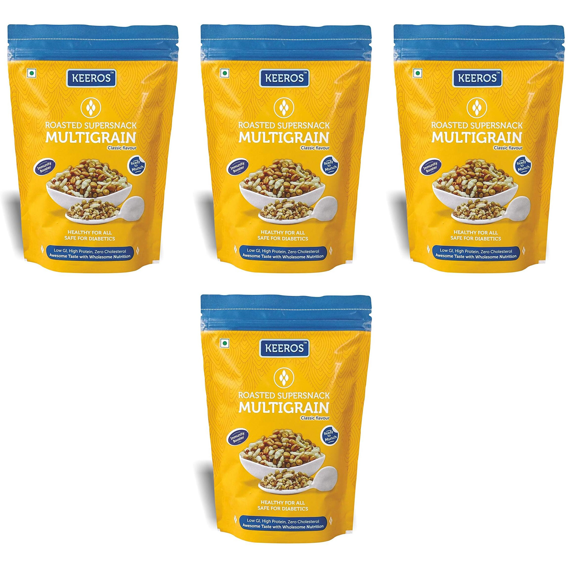 Keeros Multigrain Healthy & Diabetic Friendly Roasted Snacks | Low GI, Crispy, Tasty & Lightly Salted Mix of Pearl Millets & 5 supergrains | Diet Namkeen & Snacks for Weight Loss |Pack of 3x400g+200g