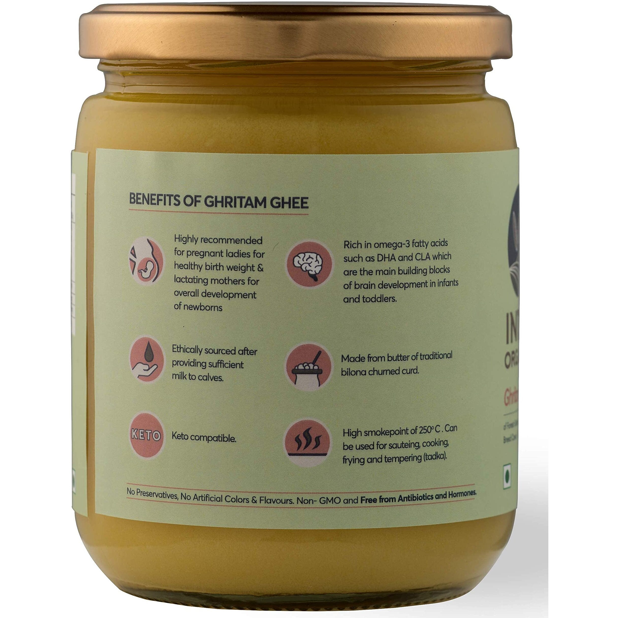 Indic Organics Forest Grazing Rare Malnad Gidda Desi CowS A2 Ghee From Western Ghats Of Karnataka Ayurvedic & Medicinal Bilona Ghee Rare Combination Of Naturally Balanced Omega 369 Ratio, (500 Ml)