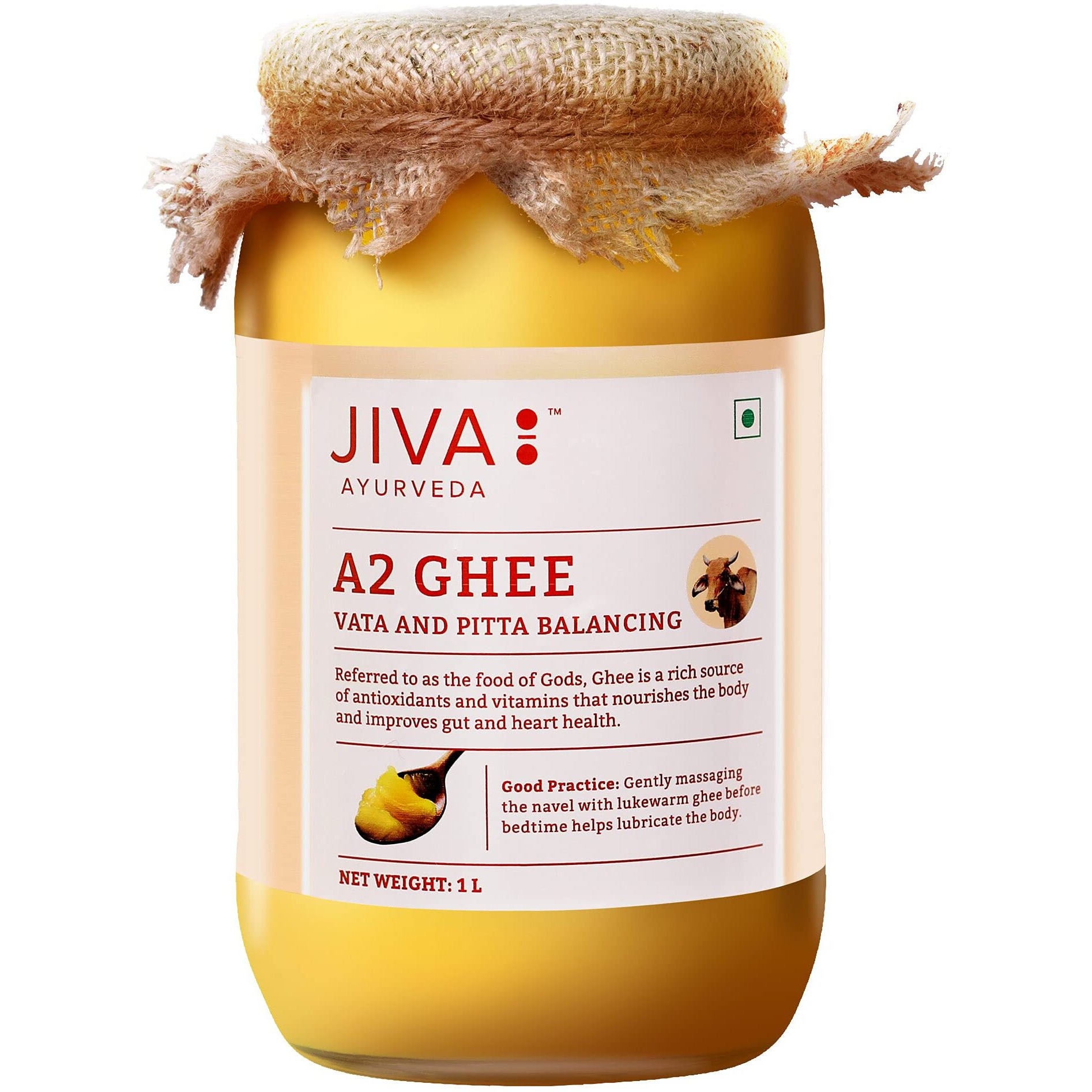 Jiva A2 Gir Desi Cow Ghee 1kg + 300gm (Combo Pack) | Pure Desi Ghee | Bilona Curd Churned | Grass-fed Cultured Ghee | Pure, Natural, Healthy | Glass Jar