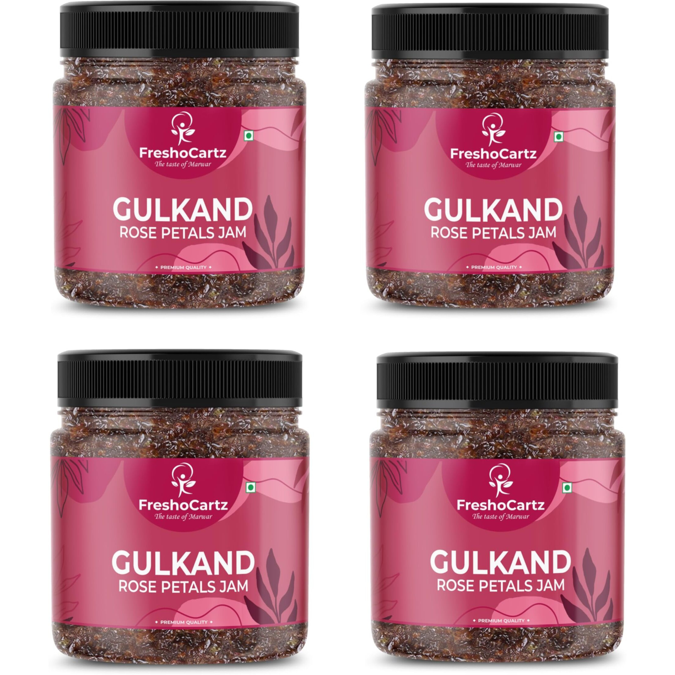 FreshoCartz Himalyan Gulkand | Rose Petal Jam | 100% Sun-Cooked Pure No Artificial Flavours | Digestive & Healthy Rose Gulkand - Jar Pack (400g (Pack of 4))
