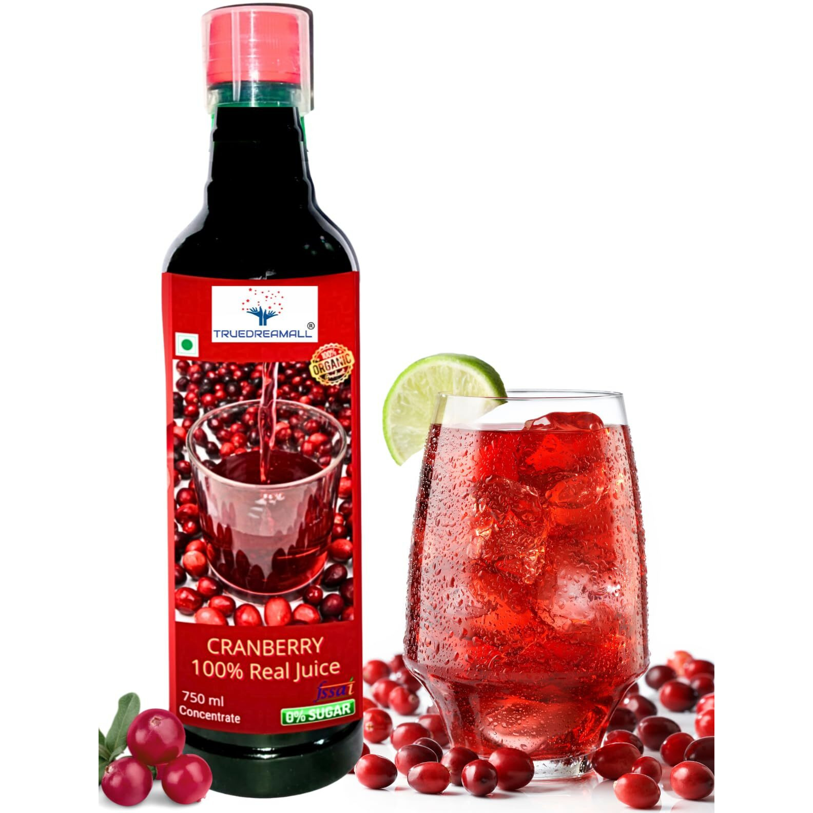 TRUEDREAMALL Cranberry Juice- Unsweetened, No Added Sugar, 100% Natural Cranberry Juice, Good for UTI Health, Body Detox (750 ml) Concentrate Juice