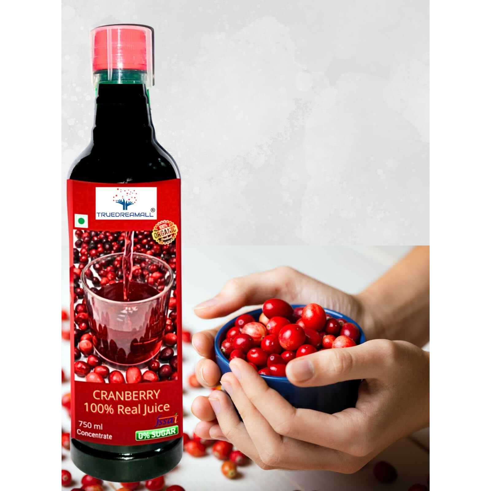 TRUEDREAMALL Cranberry Juice- Unsweetened, No Added Sugar, 100% Natural Cranberry Juice, Good for UTI Health, Body Detox (750 ml) Concentrate Juice