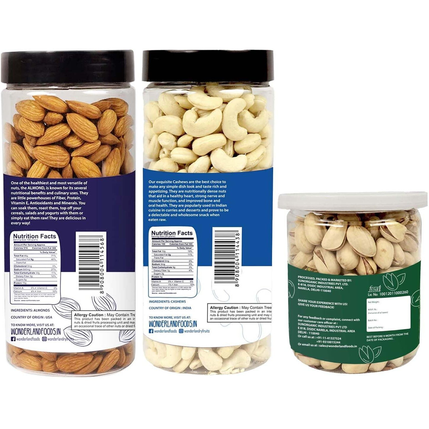 WONDERLAND FOODS Premium Dry Fruits Combo Pack of (500g Almonds + 500g Cashews +200g Pistachios, 1.2 Kg)