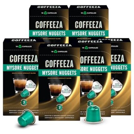 Coffeeza (AAA Arabica Grade) Mysore Nuggets Aluminium Coffee Capsules (Specialty Coffee) | Intensity  7/10 - (Box of 60)