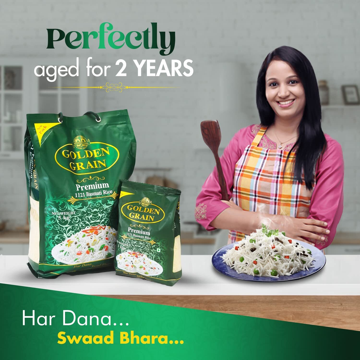 GOLDEN GRAIN 1121 Premium Basmati Rice 5_kg + Premium Basmati Rice 1kg Combo Pack | Long Grain With Rich Pleasant Aroma Whole Grain, Biryani, Pulao Rice | Chawal For Daily Cooking (6kg)