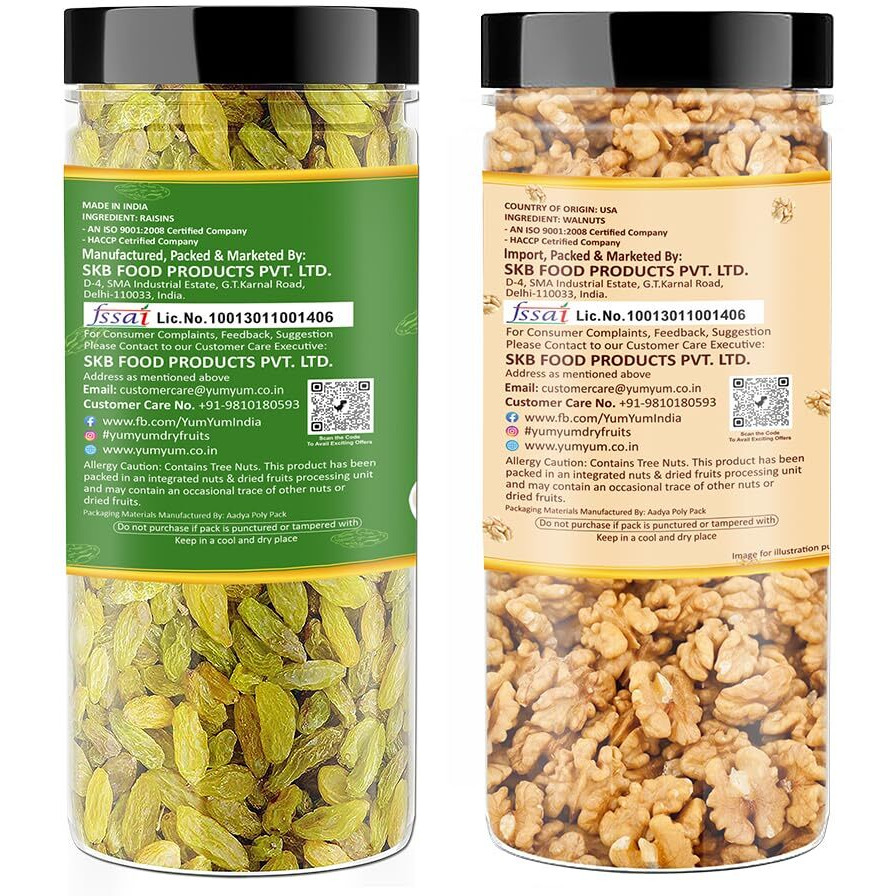 YUM YUM Dry Fruits 300g Combo Pack - Kishmish 150g, Akhrot Giri 150g Jar Each - Raisins, Walnuts