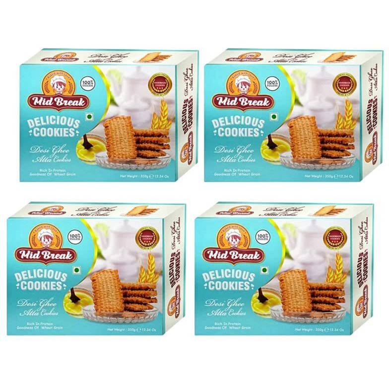 MidBreak Desi Ghee Atta Biscuits | Premium Handmade Cookies | Atta Biscuits | 300 Gram x 4 | Pack of (4)