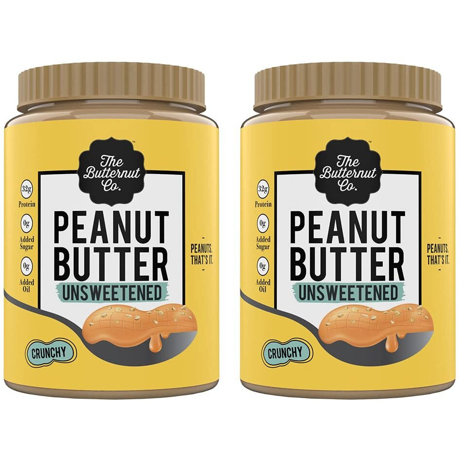 The Butternut Co. Natural Peanut Butter (Crunchy) 1kg, PACK OF 2, Unsweetened, 32g Protein, No Added Sugar, 100% Peanuts, No Salt, High Protein Peanut Butter, Vegan