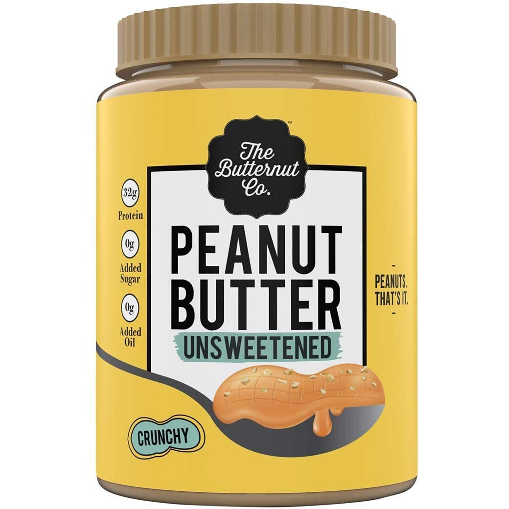 The Butternut Co. Natural Peanut Butter (Crunchy) 1kg, PACK OF 2, Unsweetened, 32g Protein, No Added Sugar, 100% Peanuts, No Salt, High Protein Peanut Butter, Vegan