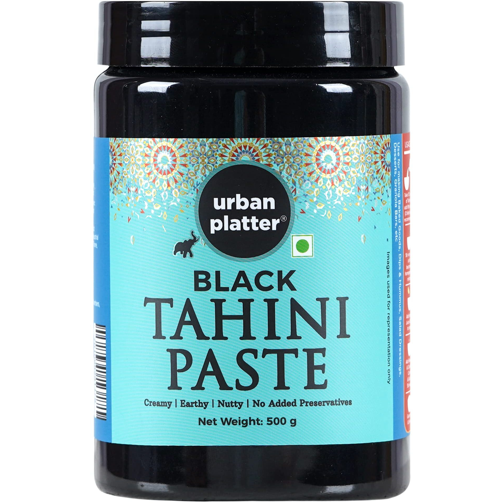 urban platter Black Tahini Paste, 500G (100% Pure Hulled Ground Black Sesame|Seed Butter|Pate De Sesame|Tahina|Add To Baked Goods, Dips & Hummus, Salad Dressings, Desserts, Granola Bars, Etc)