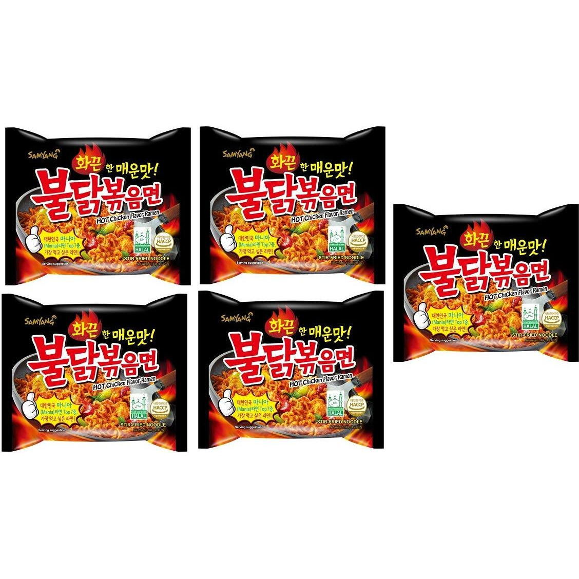 Sam Yang Buldak Stir Fried Hot Chicken Flavour Ramen Instant Korean Noodles - 140Gm*5Pack (Pack Of 5) (Imported), 140 grams