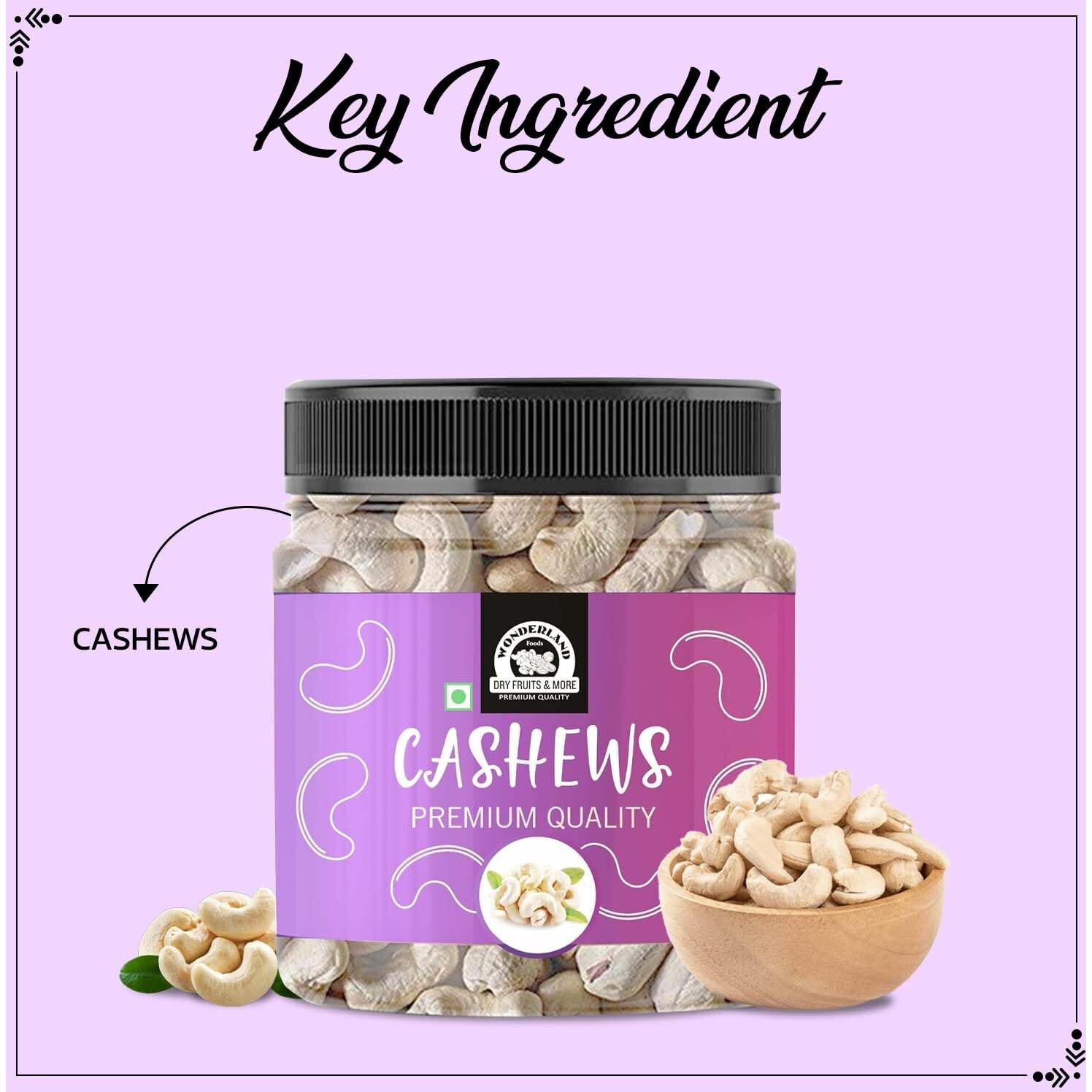 WONDERLAND FOODS (DEVICE) Whole Raw Cashew (Kaju) W320-Grade 200g Jar