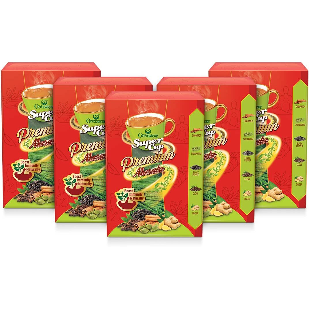 GOODRICKE Supercup Premium Masala Tea 250G(Pack Of 5)| 100% Natural Spices - Ginger, Clove, Black Pepper, Cinnamon & Cardamom|Assam Tea| Masala Chai | Chai Patti, 500 Gram