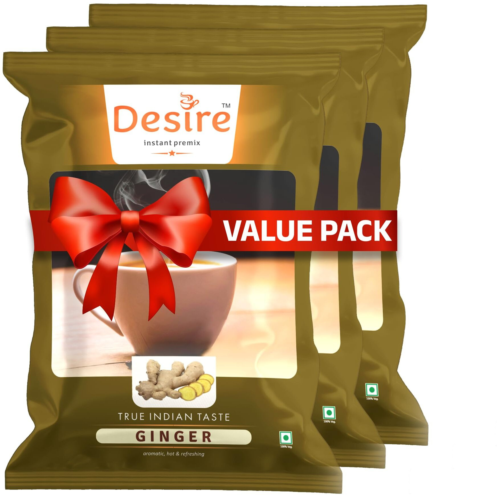 Desire Instant Premix Ginger Tea | Ready to Drink Adrak Karak Chai, Just Add Hot Water | Permium Instant Tea Mix Powder | Ideal for Manual & Vending Machine 500g (Pack of 1) (500 G (Pack of 3))