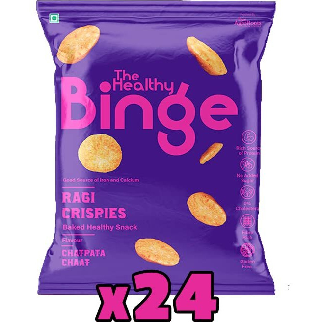The Healthy Binge Ragi Crispies Baked Chips Snacks for Adults and Kids | Healthy snacks for kids and adults | Chatpata Chaat Flavour | Gluten-Free | 0% Cholesterol | Pack of 24 (40 Gm X 24)