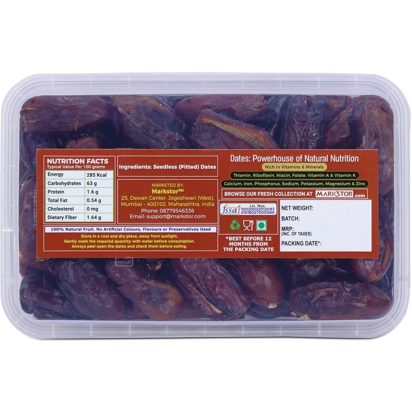 Markstor Exotic Seedless Dates 1 Kg (500g x 2) - Fresh Imported Khajoor/Khajur | Packed with Protein & Vitamins | Natural Sweetener | Ideal for Kids & Adults | No Preservatives
