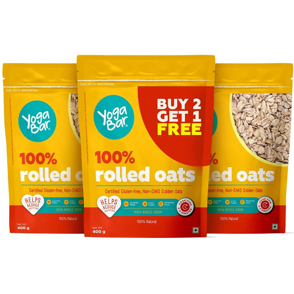 Yogabar 100% Rolled Oats Combo | Premium Golden Rolled Oats | Plain|400G Each | Helps Weight Loss