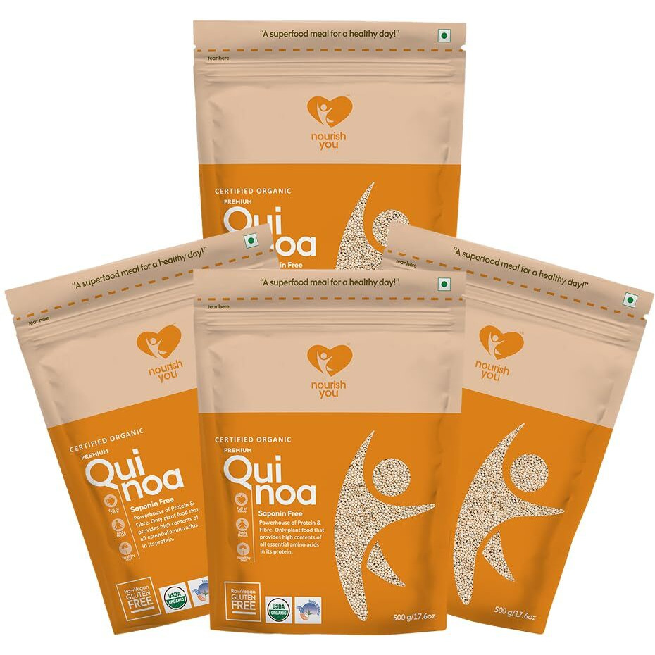 Nourish You Organic Premium White Quinoa 2 Kg | Healthy Food | Gluten-Free | Saponin Free | High Protein & Fiber | Diet Food for Weight Loss | USDA Certified Grain|100% Wholegrain Cereal | 500g x 4