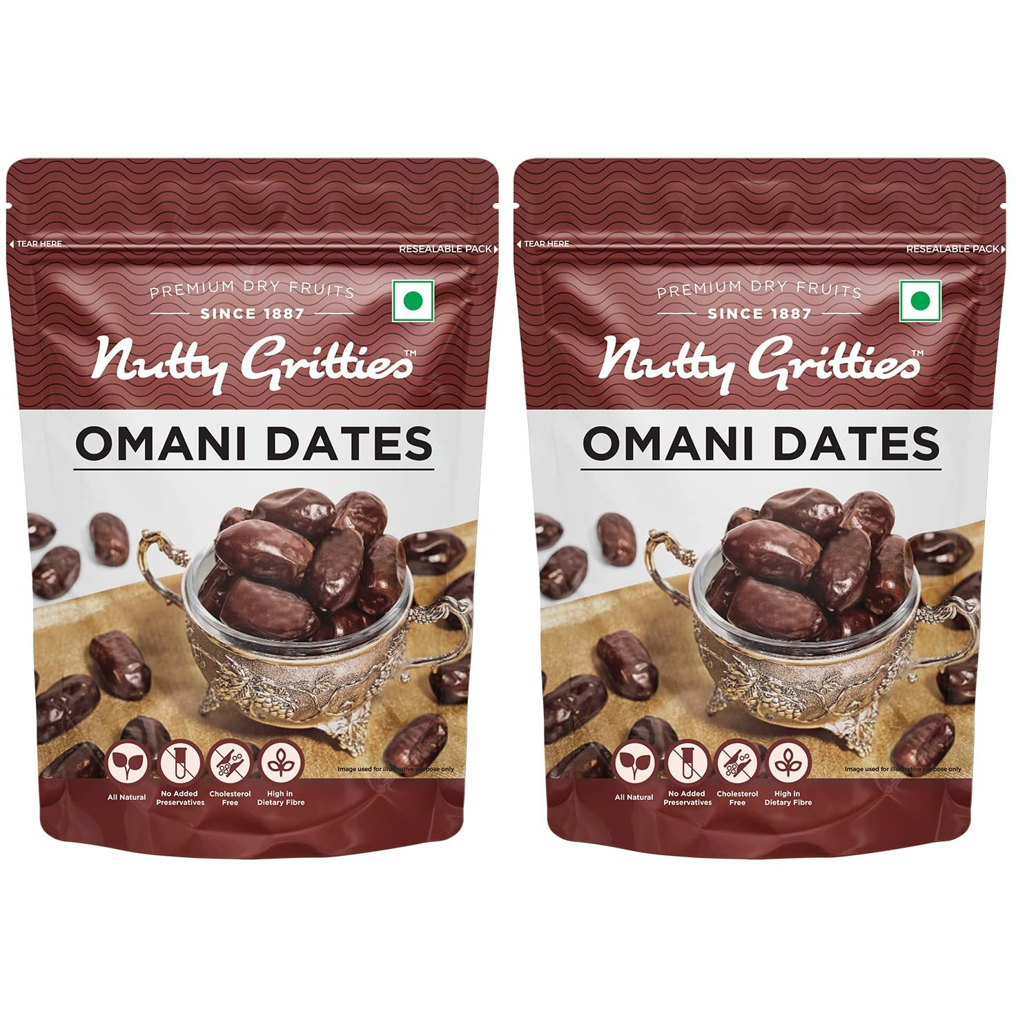 NUTTY GRITTIES Premium Dates - Omani - 500Gram (Pack of 2), Fresh