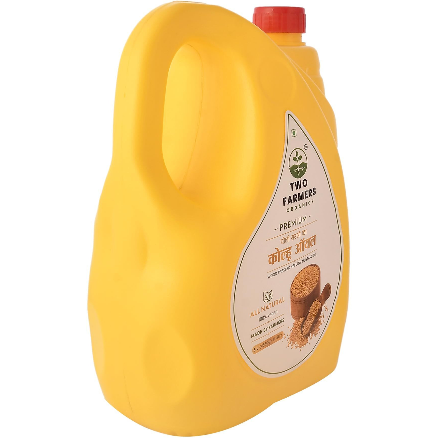 Two Farmers Organics Natural Yellow Mustard Oil Cold-Pressed and Extra Virgin Peeli Sarso Oil Unrefined Yellow Mustard Oil for Cooking (5 Ltr)
