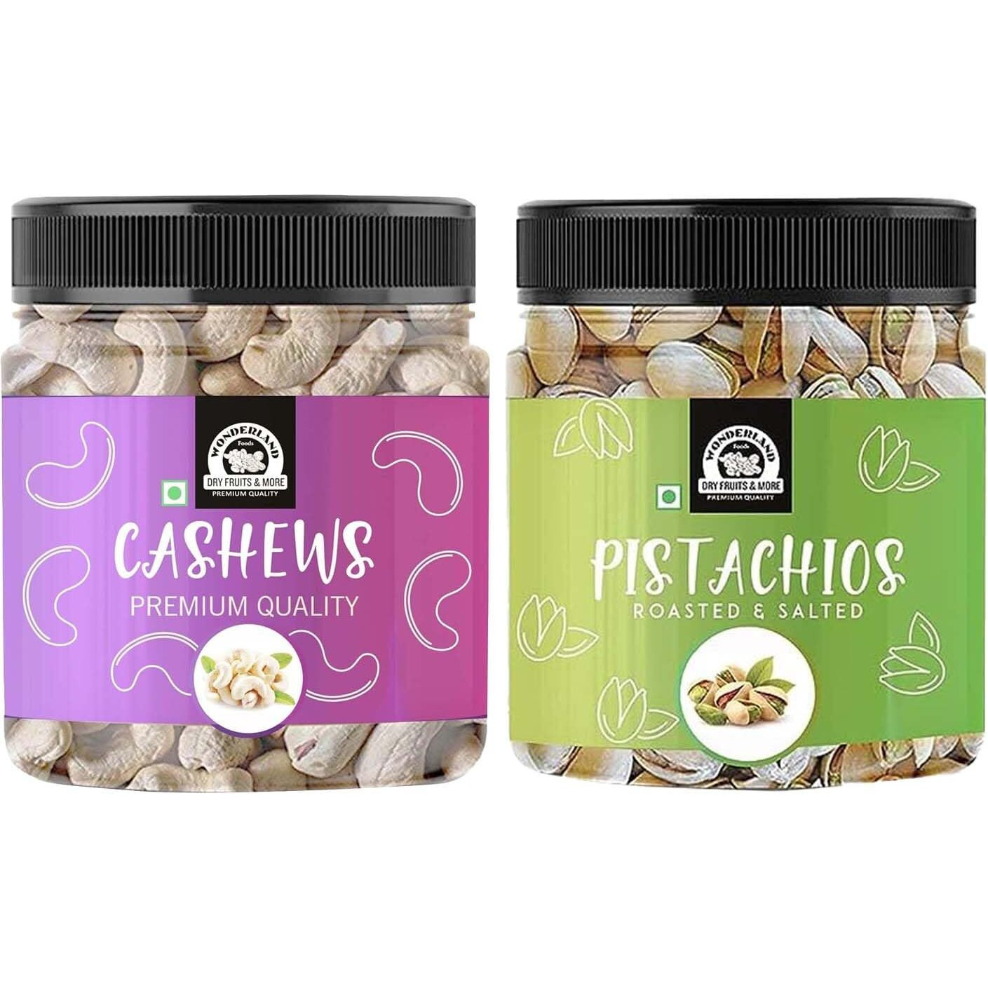 WONDERLAND FOODS (DEVICE) 400G Dry Fruits Combo Pack Of Premium Cashews 200G And Pistachio 200G In Food Grade Reusable Jars