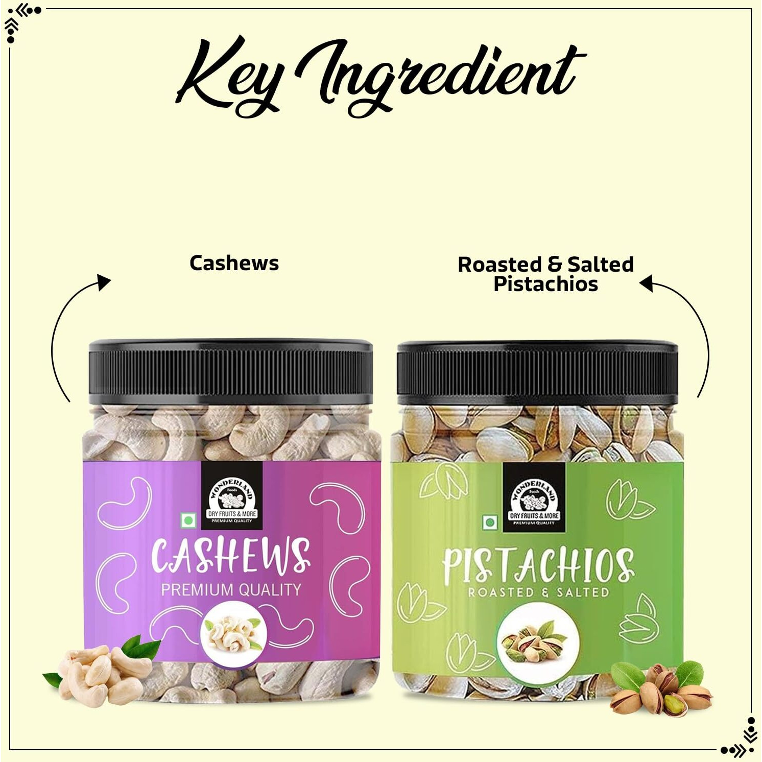 WONDERLAND FOODS (DEVICE) 400G Dry Fruits Combo Pack Of Premium Cashews 200G And Pistachio 200G In Food Grade Reusable Jars