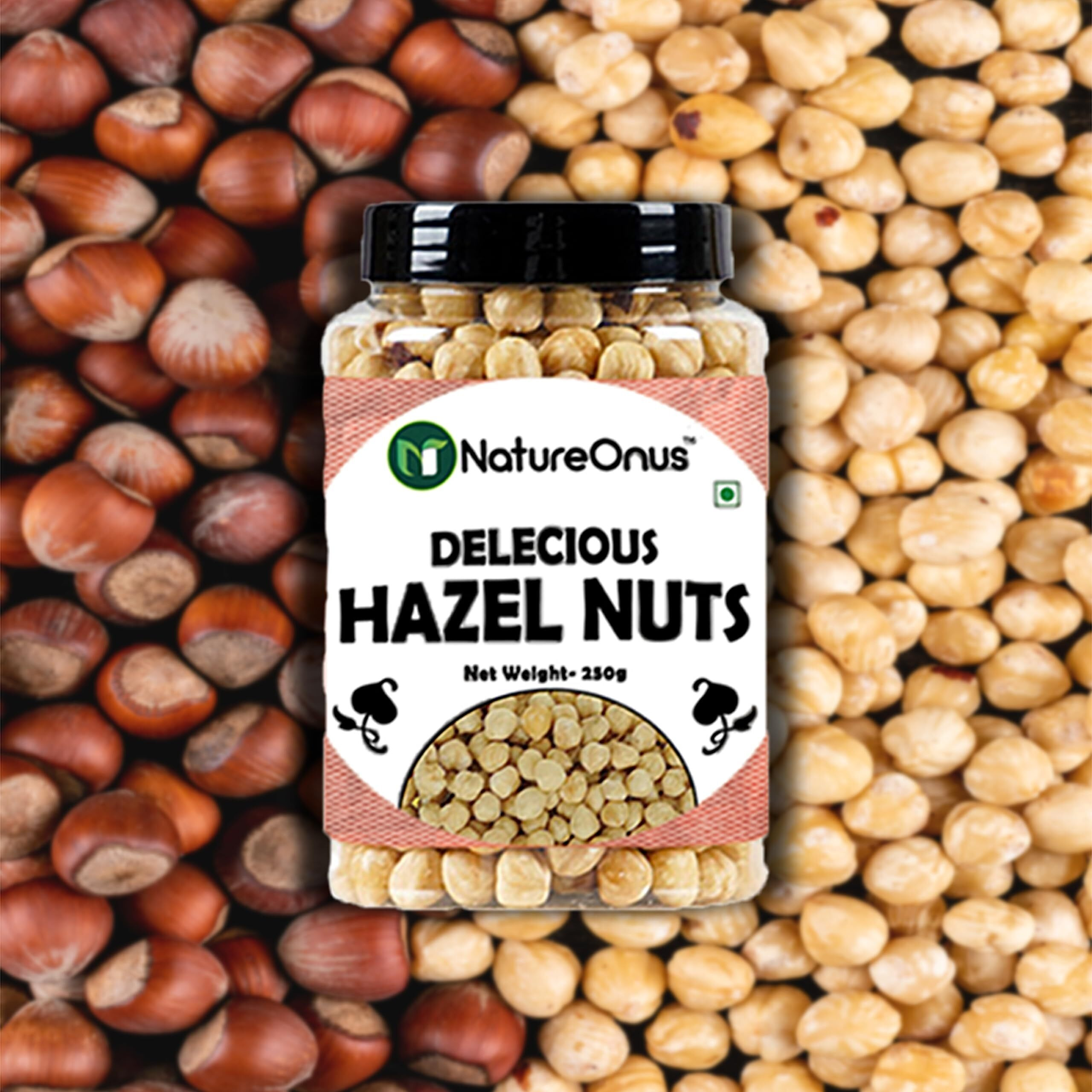 NatureOnus Premium Hazelnuts 250gms | Healthy & Delicious Hazel Nuts For Eating, Raw & Dehulled For Making Chocolate Spread, Healthy & Tasty Dry Fruits