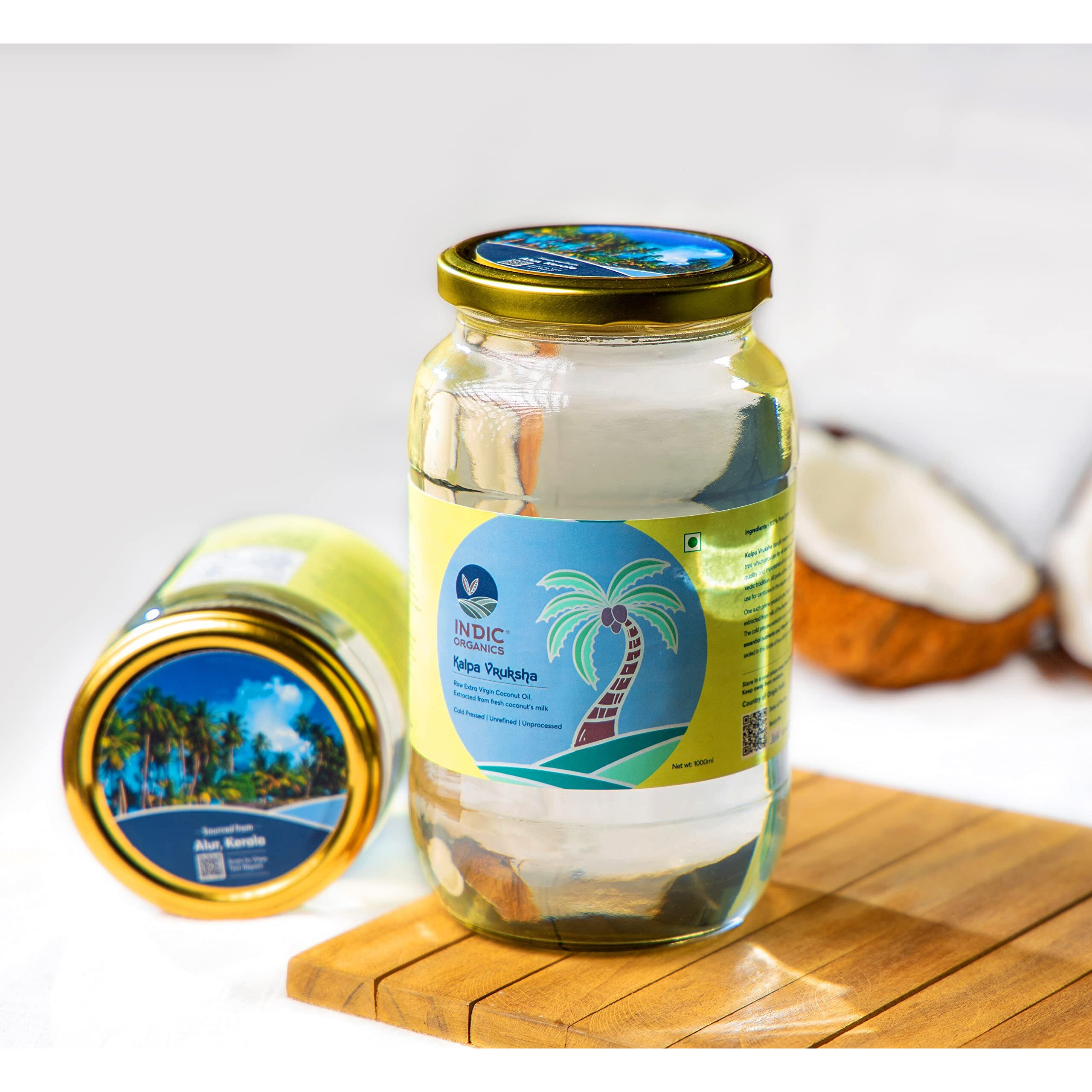 Indic Organics Raw Extra Virgin Coconut Oil |Extracted from Kerala Coconuts Fresh Milk |Cold Centrifuge Process, Unrefined & Unprocessed|For Dietary, Hair & Skin Care and Oil Pulling
