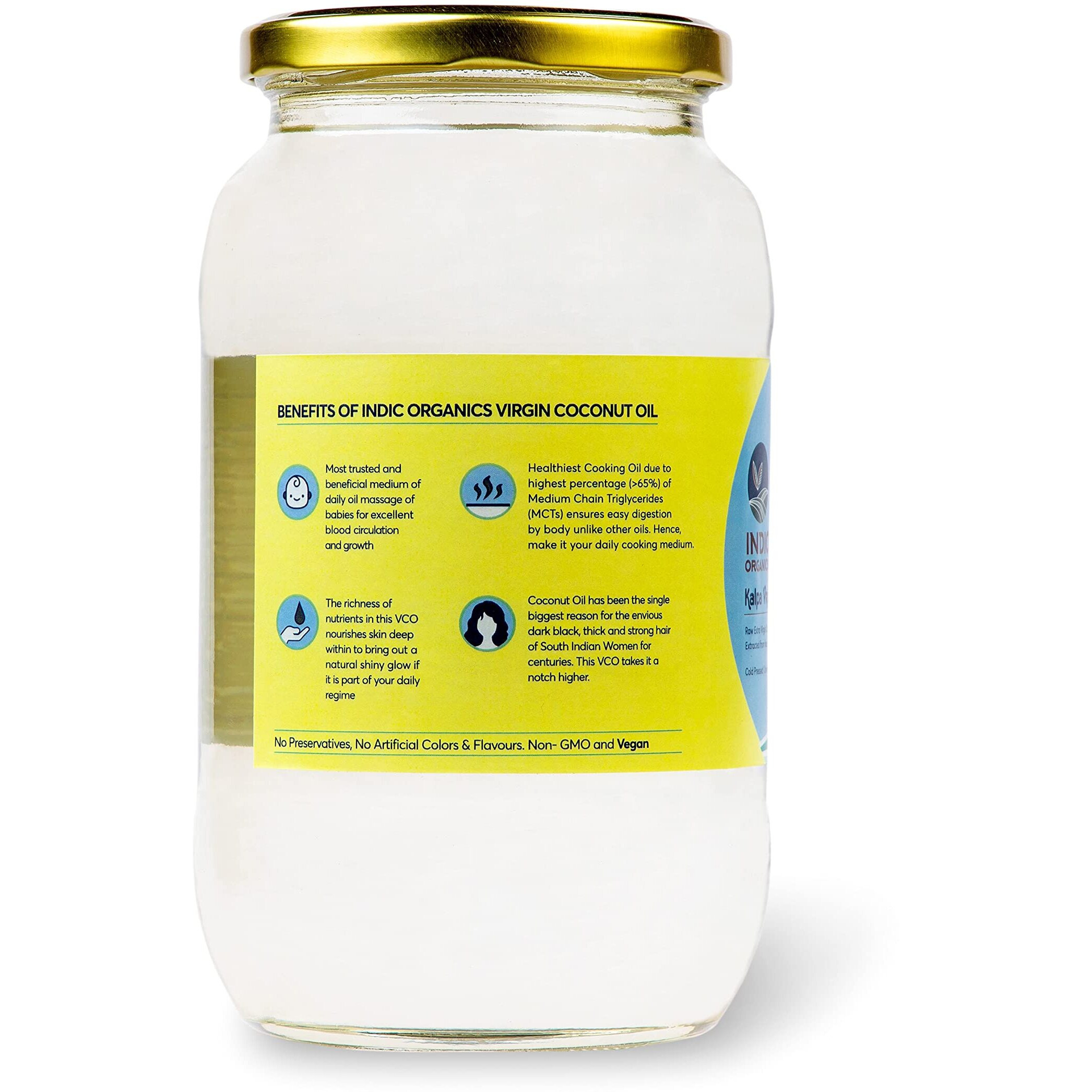 Indic Organics Raw Extra Virgin Coconut Oil |Extracted from Kerala Coconuts Fresh Milk |Cold Centrifuge Process, Unrefined & Unprocessed|For Dietary, Hair & Skin Care and Oil Pulling