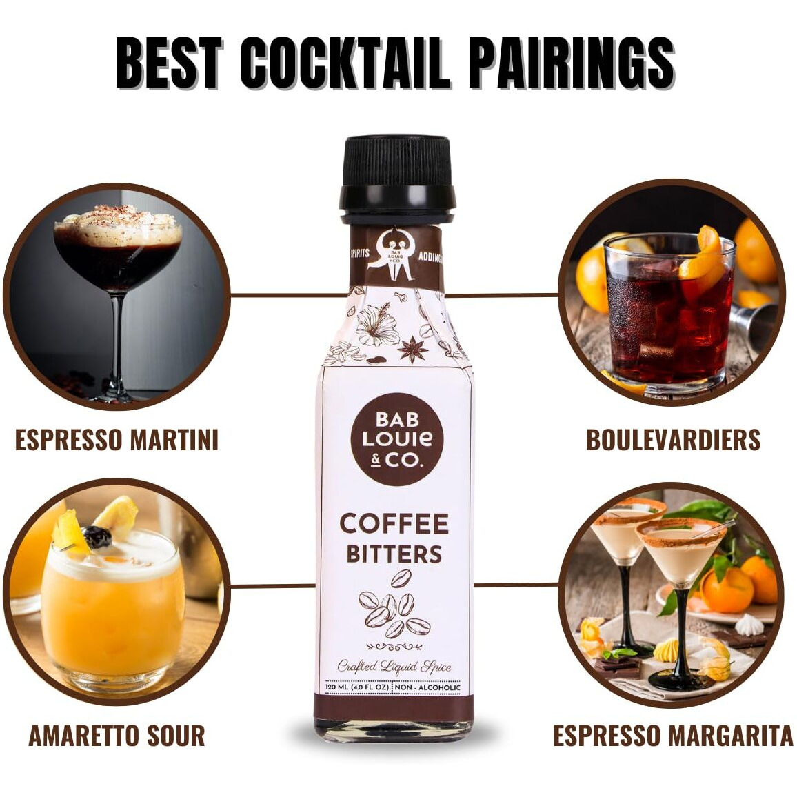 Bab Louie & Co. Coffee Bitter for Cocktails 120ml| Indias First Non-Alcoholic Handcrafted Bitters | 100% Natural Made with Real Fruits, Herbs & Spices | Zero Preservatives | Zero Sugar