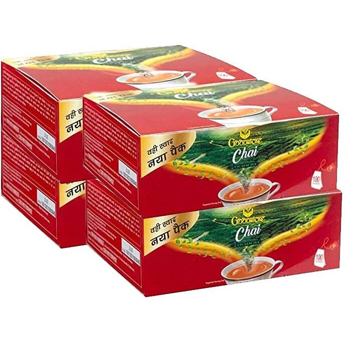 GOODRICKE Ctc Chai Leaf Tea Bag - 100 Tea Bags, (Pack Of 4) | Premium Chai | Enticing Colour And Superior Taste | 100% Natural & Organic Chai | Richer Taste & Flavour, Assam, 720 Gram