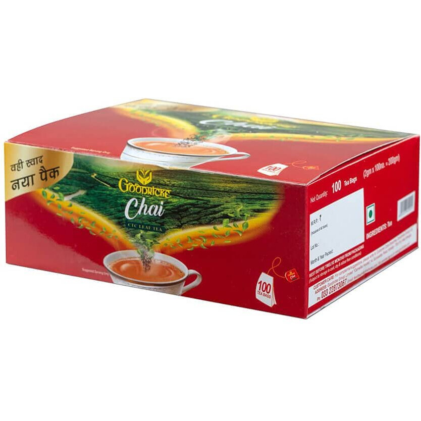 GOODRICKE Ctc Chai Leaf Tea Bag - 100 Tea Bags, (Pack Of 4) | Premium Chai | Enticing Colour And Superior Taste | 100% Natural & Organic Chai | Richer Taste & Flavour, Assam, 720 Gram