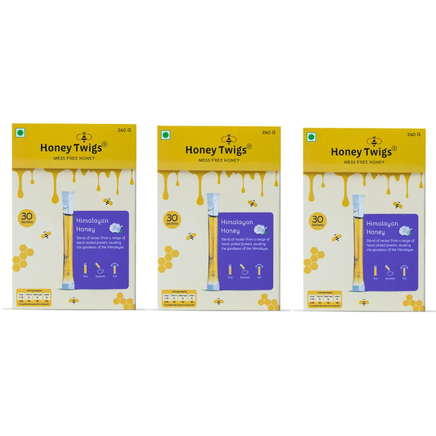 Honey Twigs Himalayan Multiflora Honey | 100% Natural & Pure Honey, 720gms (90 Single Sachets) | Grade A Himalayan Honey - Traceable Source | Zero Additives | Zero Added Sugar | Immunity Booster