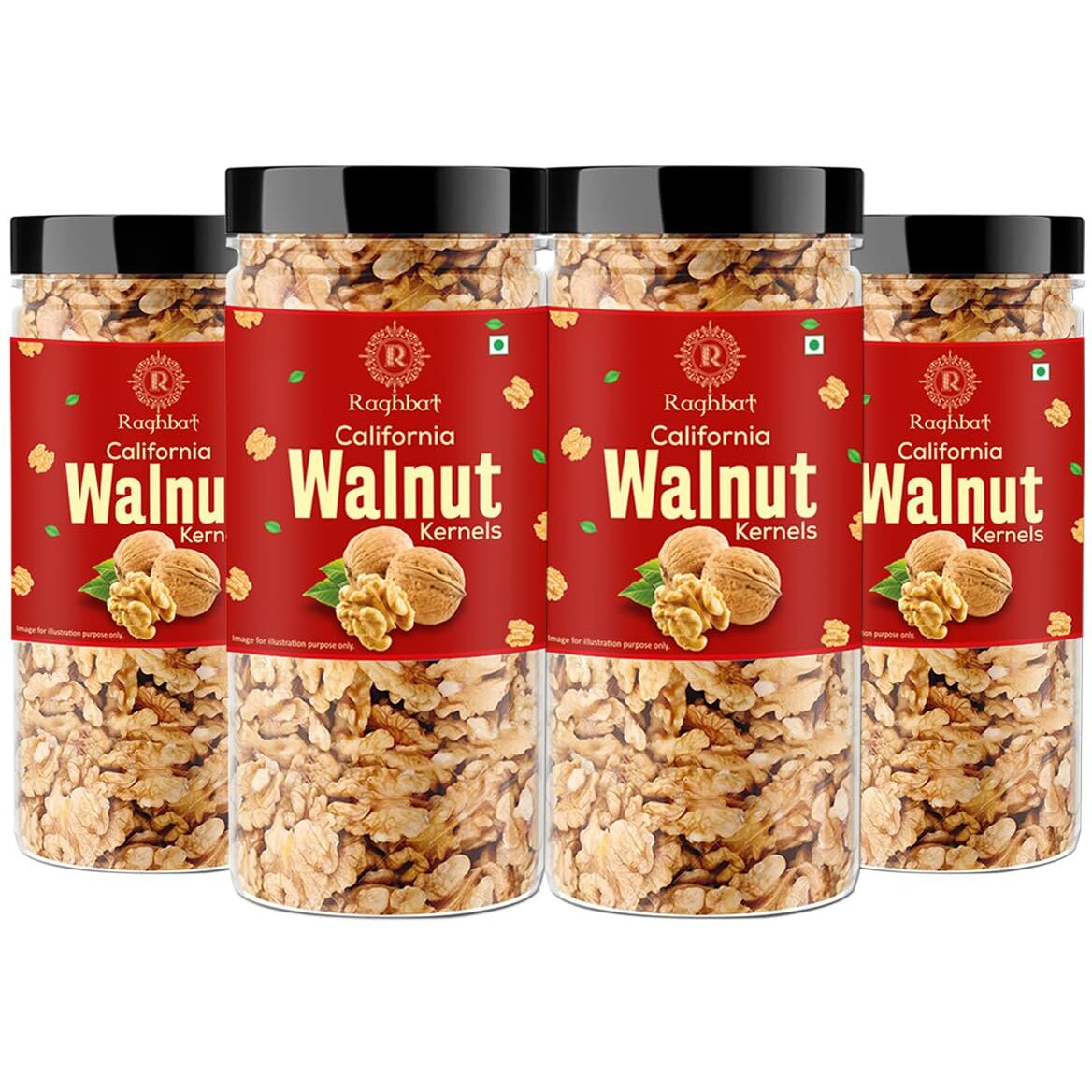 Raghbat Premium Walnuts Kernel - 1kg I Akhrot Giri | Dry fruit | Healthy snacks | Nuts | Ready to eat | Vegan | Gluten free I Pack Of 4-250g Each