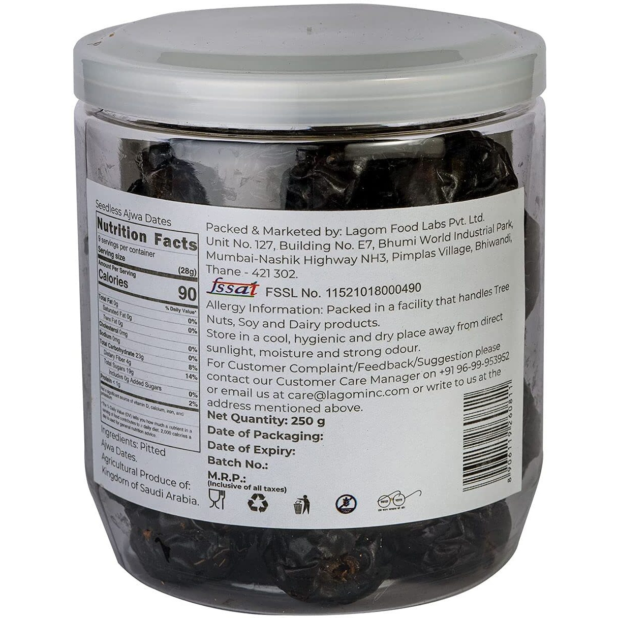 Lagom Gourmet Seedless Ajwa Dates 250G|Saudi Arabia Dates|All Natural|No Preservatives|No Added Sugar|Gluten Free|Vegan|Plant Based|Non Gmo|Dates Dry Fruits|Khajur|Khajoor|Khejur