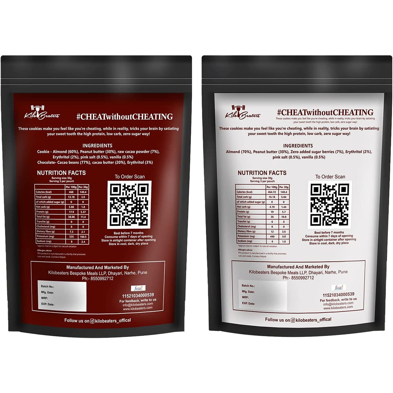 KILOBEATERS Keto Friendly Chocolate And Almond Dessert Diet Cookies Biscuits Snacks With Sugar Free, No Maida, Zero Sugar & Zero Preservatives, 400 Gram - (Combo Pack Of 2)