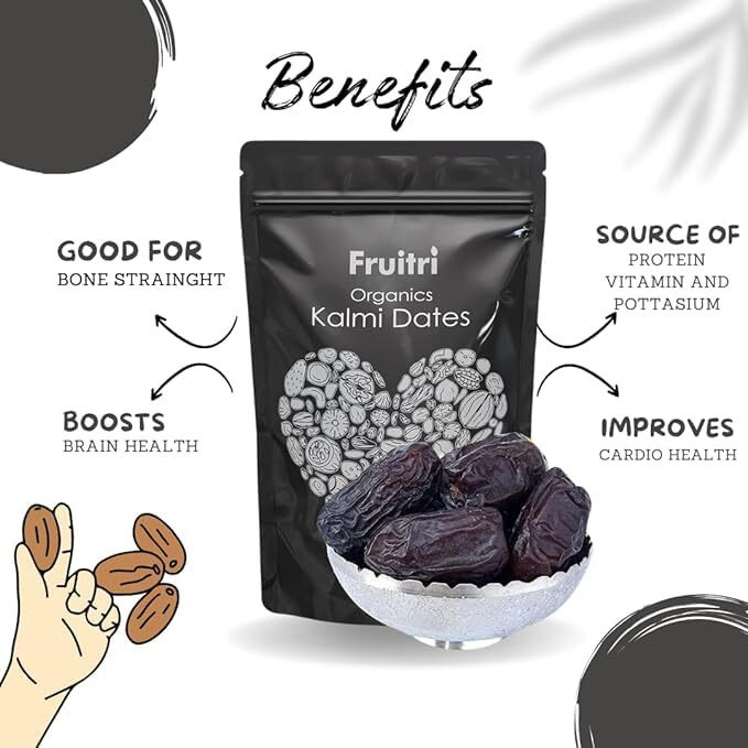 Fruitri Premium Queen Kalmi Dates - 200Gm, Juicy & Delicious Khajoor, Arab Khajur, 100% Naturally Dried & Free From Any Preservative Dry Fruits