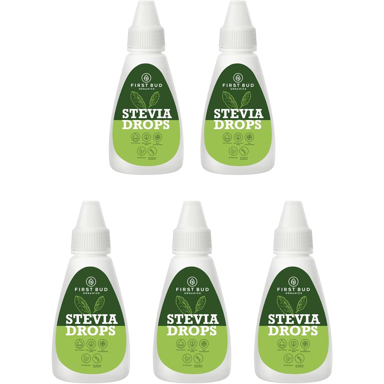 First Bud Organics Pure Stevia Drops - 20ml x 5 | Zero Calorie, Natural Sweetener, Non-GMO & Sugar-Free Stevia Drops | Sugar Substitute For 400 Serving, Low Glycemic index & Promote Oral Health