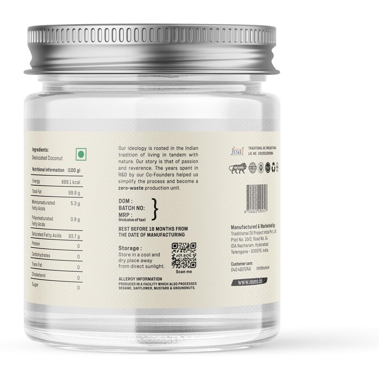 Nune Extra Virgin Coconut Oil Great For Hair, Skin & Baby Care | 100% Pure & Unfiltered, 250ml