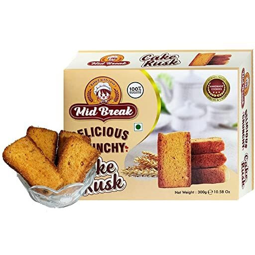 Mid Break - Cake Rusk | Extra Soft | Cake Rusk | 100% Eggless | Premium Handmade Cake Rusks | 300 Gm x 3 | Pack of 3