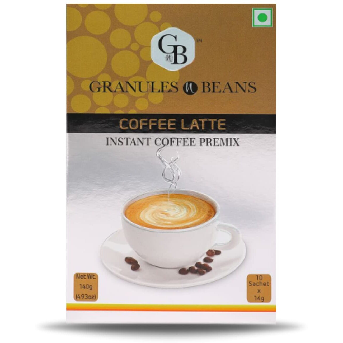 GnB GRANULES n BEANS Coffee Latte Instant Coffee Premix Box - (10 Sachet X 14Gram  140Gram) - (Pack Of 16)