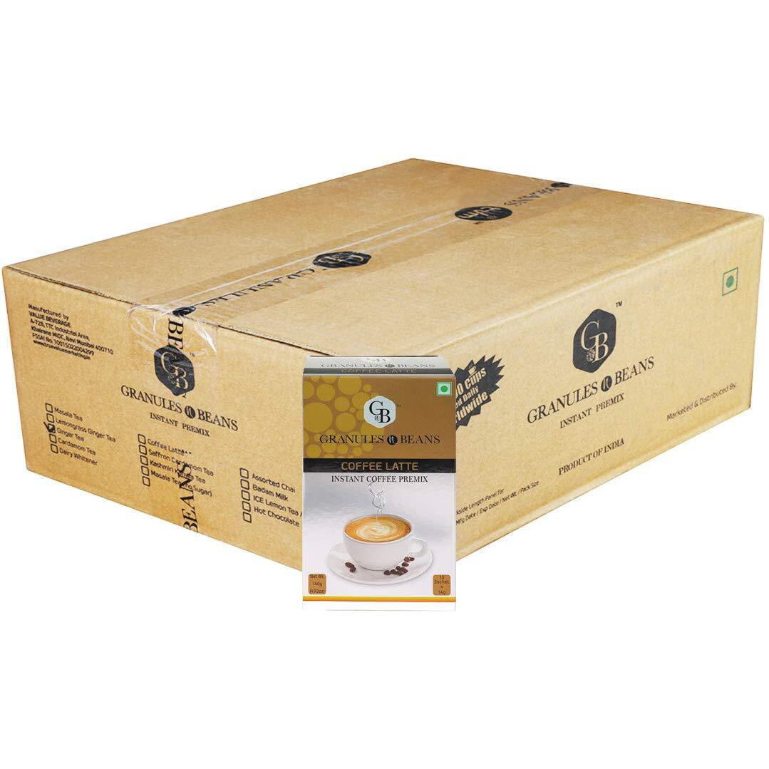 GnB GRANULES n BEANS Coffee Latte Instant Coffee Premix Box - (10 Sachet X 14Gram  140Gram) - (Pack Of 16)