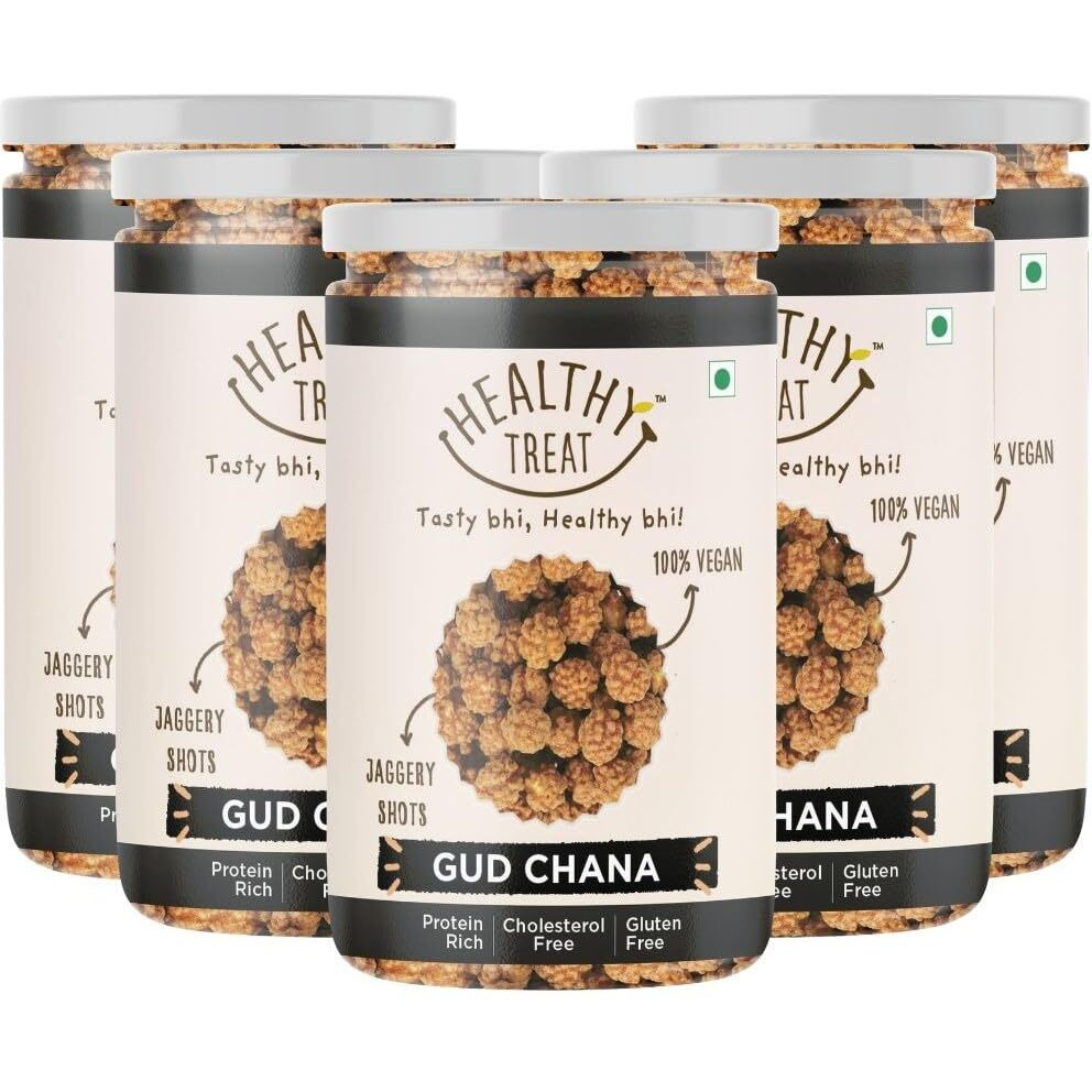 Healthy Treat Gur Chana 1kg | Jaggery Coated Chana | Gud Chana | Roasted Chickpeas with Natural Jaggery | Immunity Booster | Delicious and Healthy Gur Chana Snacks