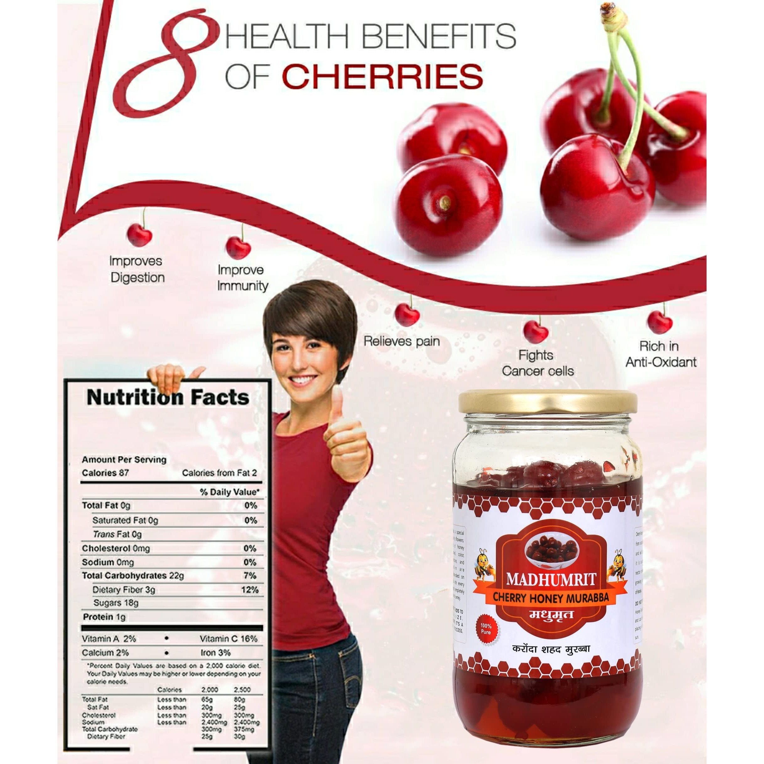 Madhumrit 100% Raw Natural & Organic Cherry Murabba With Honey| Raw Forest Marmalade | Helps Improving Healthy Heart, Purify Blood,Weight Loss.| (500 g) (Cherry)